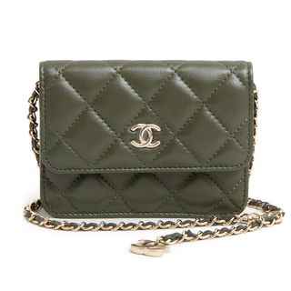 シャネル(CHANEL)のシャネル CC ココマーク マトラッセ ミニ チェーン ショルダー ポーチ ポシェット ベルトバッグ ラムスキン レザー カーキ グリーン 緑 ライトゴールド金具 箱付 CHANEL（新品・未使用品）(ボディバッグ/ウエストポーチ)