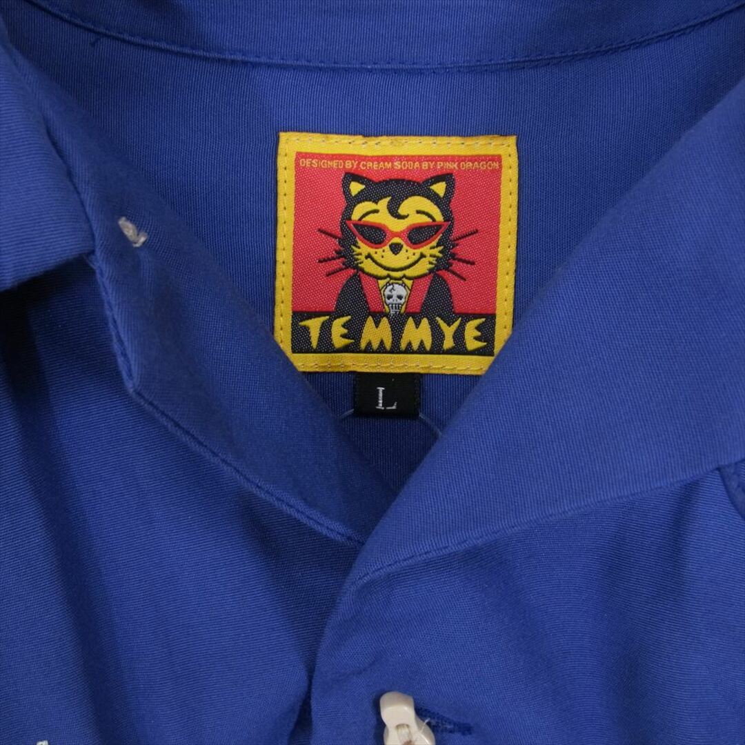 CREAM SODA クリームソーダ TEMMYEs BOWL テイミー 猫刺繍 半袖 レーヨン ボーリング オープンカラー シャツ ブルー系 L【中古】 メンズのトップス(シャツ)の商品写真
