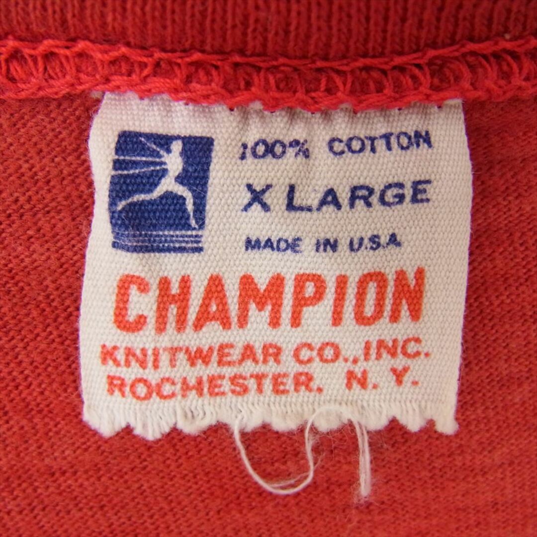 Champion(チャンピオン)のChampion チャンピオン Vintage ヴィンテージ 60s アメリカ製 大文字 ランタグ 後期 M.T.S.C. フロッキープリント 半袖 Vネック ロング Tシャツ レッド系 XL【中古】 メンズのトップス(シャツ)の商品写真