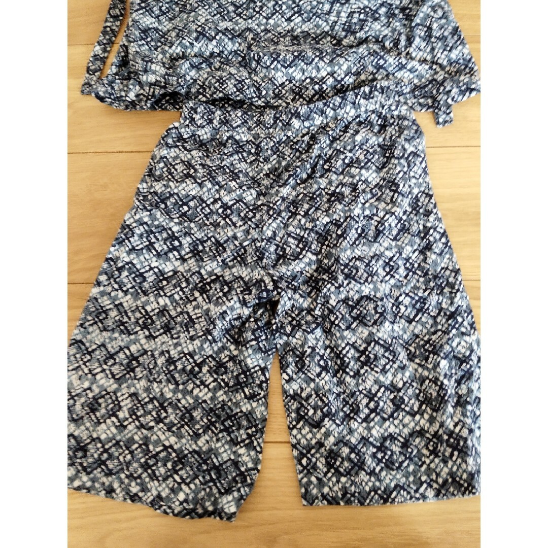 甚兵 １２０ ハンドメイド ネイビー 浴衣リメイク  中古 キッズ/ベビー/マタニティのキッズ服男の子用(90cm~)(甚平/浴衣)の商品写真