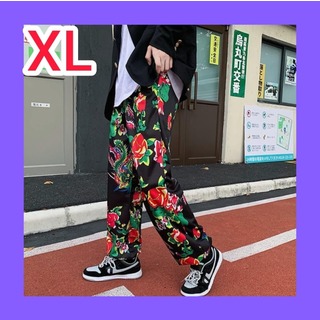 パンツ 黒 XL メンズ ユニセックス ストレート 柄 ゆったり(その他)