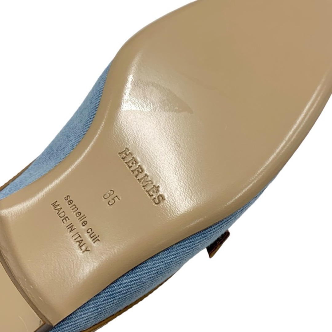 Hermes(エルメス)のエルメス HERMES グルーピー フラットシューズ スリッポン 靴 シューズ デニム レザー ライトブルー ブラウン 未使用 ミュール スリッパサンダル フラットシューズ H金具 レディースの靴/シューズ(ミュール)の商品写真