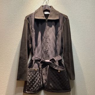 サルヴァトーレフェラガモ(Salvatore Ferragamo)のフェラガモ 　Ferragamo ベルト ニット ジャケット ブラウン【M】(ニットコート)