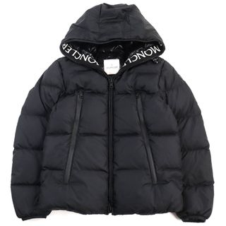 モンクレール(MONCLER)の美品○MONCLER モンクレール 19-20AW E20914194385 C0300 MONTCLA GIUBBOTTO モンクラ ロゴ刺繍 ロゴワッペン付き フーデッド ダブルジップ ダウンジャケット ブラック 1 正規品 メンズ(ダウンジャケット)