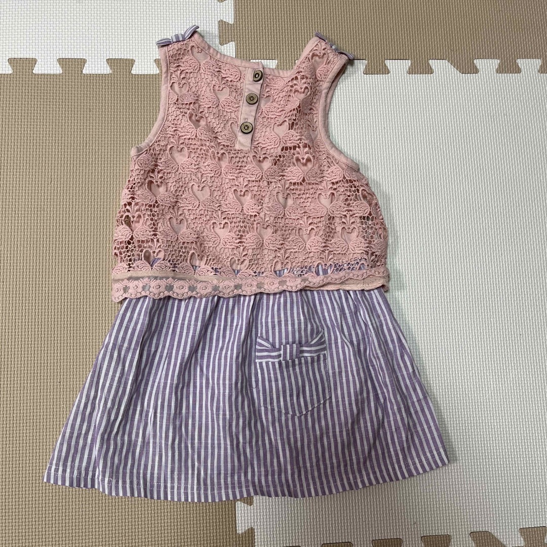 ノースリーブ ワンピース ストライプ ハート 110 キッズ/ベビー/マタニティのキッズ服女の子用(90cm~)(ワンピース)の商品写真