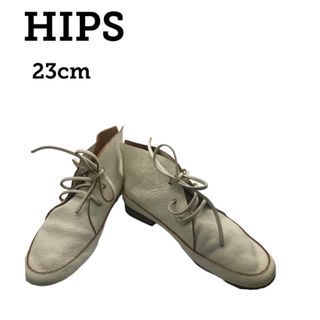 ヒップス(hips)のヒップス レースアップ レザー フラットシューズ   HIPS ホワイト(ローファー/革靴)