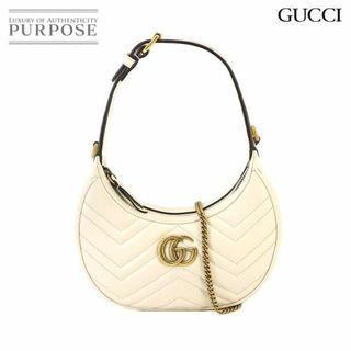 グッチ(Gucci)の新品同様 グッチ GUCCI GGマーモント ハーフムーン シェイプ ミニ 2way ハンド ショルダー バッグ レザー ホワイト 699514 VLP 90231746(ハンドバッグ)