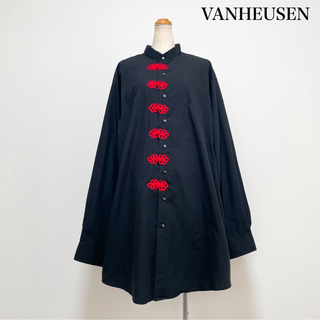 VINTAGE - VANHEUSEN ヴァンヒューゼン チャイナシャツ 黒90s バンドカラー