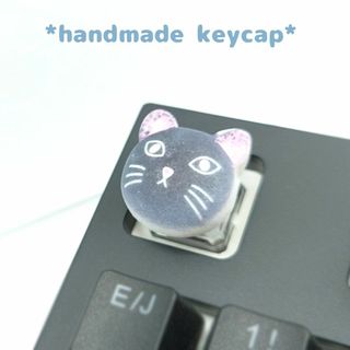 自作キーキャップ にゃんこフェイス 黒猫③ キートップ ハンドメイド　かわいい(PC周辺機器)