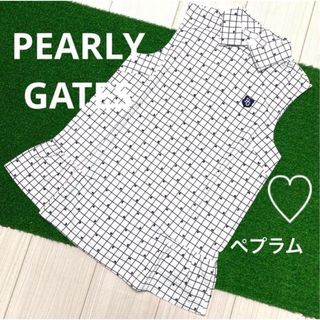 パーリーゲイツ(PEARLY GATES)のパーリーゲイツ　ハート柄ペプラム　ノースリーブポロシャツ　ゴルフウェア(ウエア)