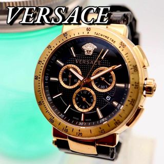 美品 VERSACE クロノグラフ デイト ラウンド メンズ腕時計 719(腕時計(アナログ))