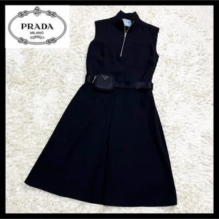 PRADA - ✨新品同様✨PRADA ノースリーブワンピース ウエストポーチ付き 黒 Aライン