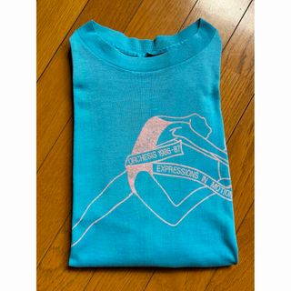 ギルタン(GILDAN)のヴィンテージ　ロンT 80s グッドプリント　ターコイズブルー　水色　ボロ(Tシャツ/カットソー(七分/長袖))