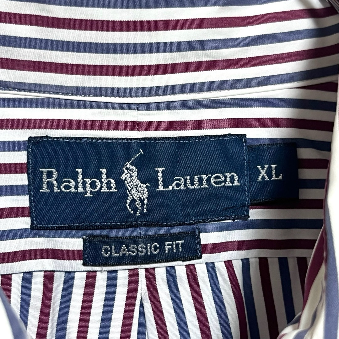 Ralph Lauren(ラルフローレン)のラルフローレン BDシャツ 長袖 赤青白ストライプ 紺ポニー刺繍 XL メンズのトップス(シャツ)の商品写真