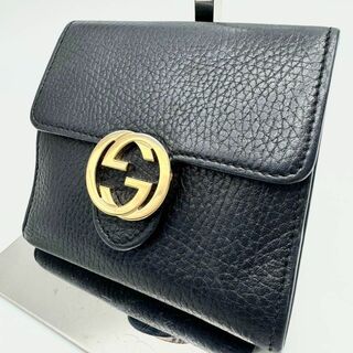Gucci - 【美品✨】グッチ 二つ折り財布 インターロッキング GG レザー ブラック