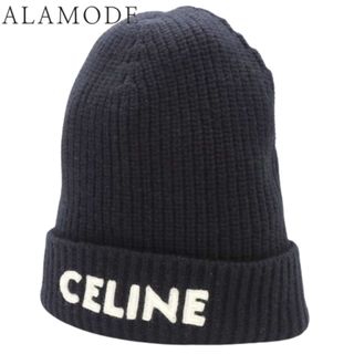 セリーヌ(celine)のCELINE(セリーヌ) ロゴ ニット帽 帽子 アパレル ファッション小物 ニットキャップ ウール ブラック黒 ホワイト白 2A25R535Q.38NO(2024年4月現在現行品) メンズ 40802091743【中古】【アラモード】(ニット帽/ビーニー)