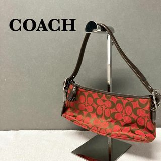 コーチ(COACH)の美品✨COACHコーチセミショルダーバッグトートバッグレッドブラウンシグネチャー(ショルダーバッグ)