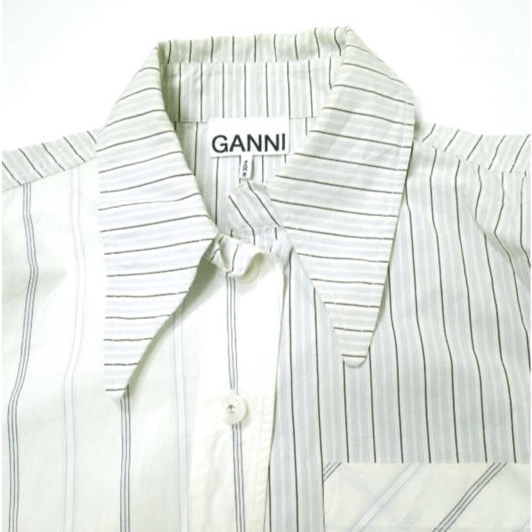 GANNI ガニー 20SS SHIRTING COTTON SHIRT アシンメトリーストライプシャツ EUH10090 36 サックス 長袖 トップス【中古】【GANNI】 レディースのトップス(シャツ/ブラウス(長袖/七分))の商品写真