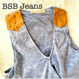 【BSB Jeans】絞り柄ミディ丈ワンピース フェイクレザー×スタッズ装飾(ひざ丈ワンピース)