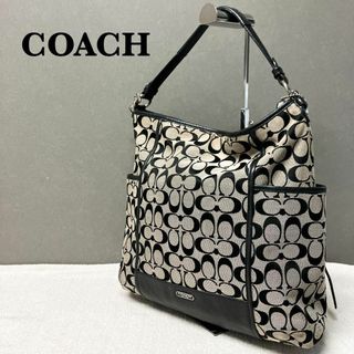 コーチ(COACH)の美品✨COACH コーチショルダーバッグハンドバッグブラック黒シグネチャー総柄(ショルダーバッグ)