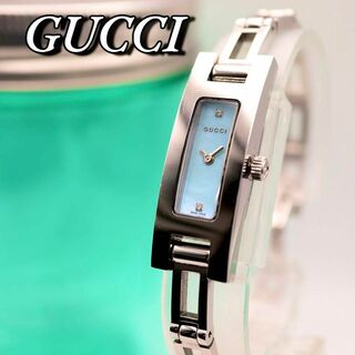 グッチ(Gucci)のGUCCI シルバー スクエア シェル 2Pダイヤ レディース腕時計456(腕時計)