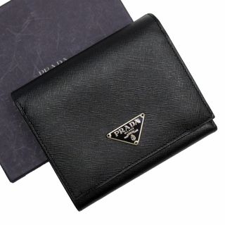 プラダ(PRADA)のプラダ PRADA 三つ折り財布 レザー ブラック シルバー ユニセックス 送料無料【中古】 w0178i(財布)