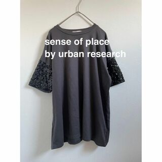 センスオブプレイスバイアーバンリサーチ(SENSE OF PLACE by URBAN RESEARCH)のセンスオブプレイスアーバンリサーチ ゆったり 袖スパンコールTシャツ 美品(Tシャツ(半袖/袖なし))