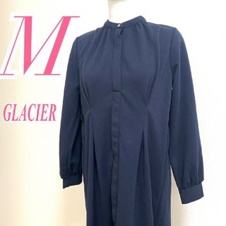 グラシア(GLACIER)のグラシア　ロングワンピース　M　ネイビー　タック　きれいめ　ポリ　ロング丈(ロングワンピース/マキシワンピース)