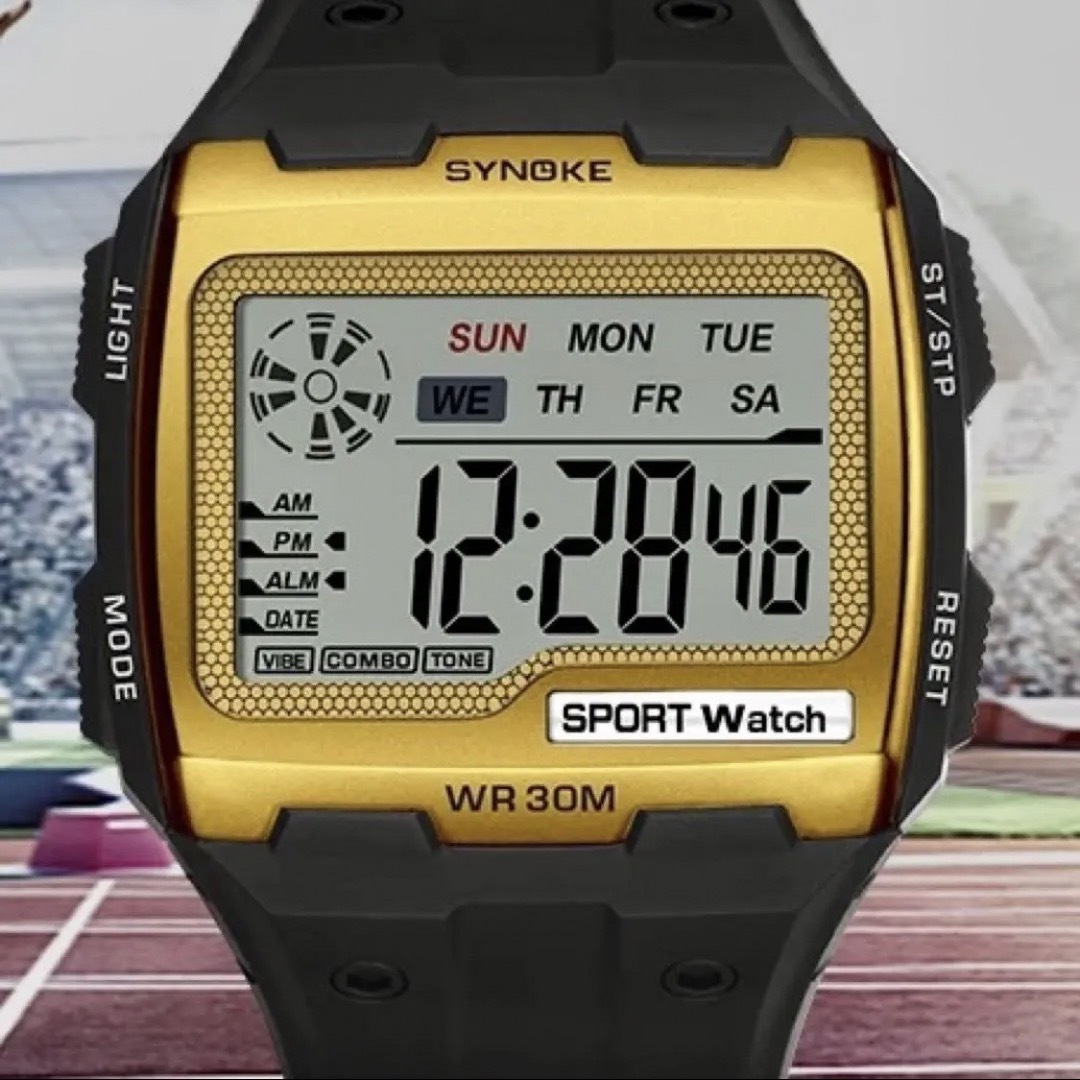 新品 SYNOKE ビッグフェイス デジタルウォッチ メンズ腕時計 ゴールド メンズの時計(腕時計(デジタル))の商品写真