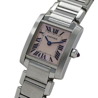 Cartier - カルティエ Cartier 時計 レディース ブランド タンクフランセーズ SM ピンクシェル クオーツ QZ ステンレス SS W51028Q3 シルバー 磨き済み 【中古】