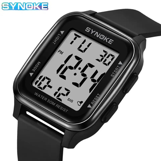 新品 SYNOKEスポーツデジタル 防水スクエアウォッチ メンズ腕時計ブラック4(腕時計(デジタル))