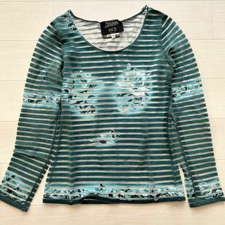 ジャンポールゴルチエ(Jean-Paul GAULTIER)のジャンポールゴルチエ パワーネット カットソー 薔薇 ボーダー ベロア S(Tシャツ(長袖/七分))