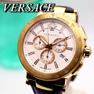 美品！VERSACE クロノグラフ デイト メンズ腕時計 466(腕時計(アナログ))