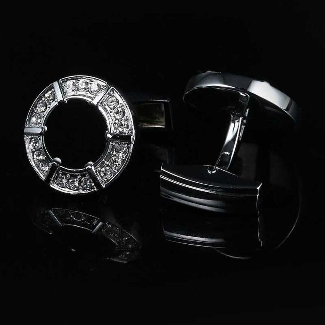 丸型 ゴージャスブラック カフスボタン no4-13 メンズのファッション小物(カフリンクス)の商品写真