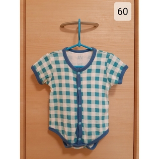 ニシキベビー(Nishiki Baby)のニシキ ロンパース カバーオール 半袖 ギンガムチェック ブルー 青 60cm(ロンパース)