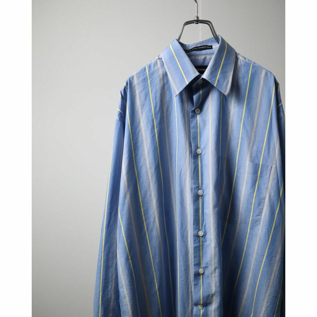 VINTAGE(ヴィンテージ)のユニーク グラデーション ストライプ ルーズ コットン 長袖シャツ 青×黄 メンズのトップス(シャツ)の商品写真