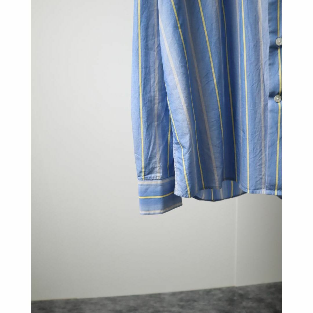 VINTAGE(ヴィンテージ)のユニーク グラデーション ストライプ ルーズ コットン 長袖シャツ 青×黄 メンズのトップス(シャツ)の商品写真