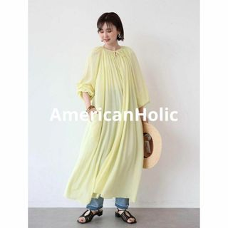 AMERICAN HOLIC - 新品 レンチング™ＥＶラグランギャザーワンピース チュニック マキシ丈 黄色