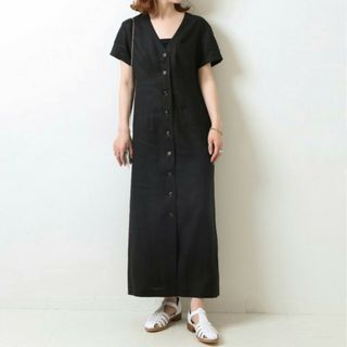 スピックアンドスパン(Spick & Span)の【スピックアンドスパン】麻Vネックワンピース(ロングワンピース/マキシワンピース)