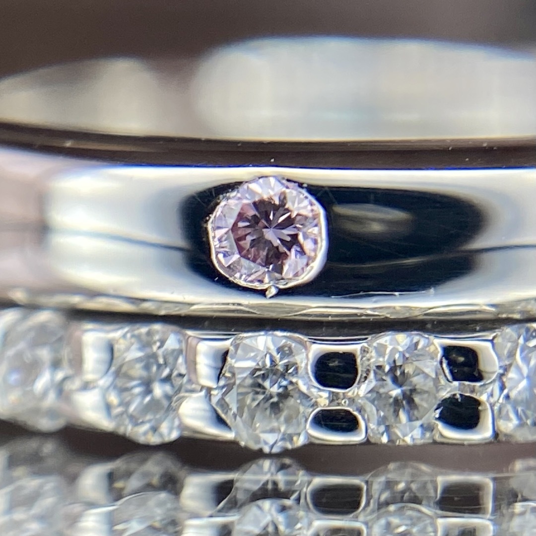 天然無処理 ピンクダイヤモンド ダブルライン リング 計0.25ct PT レディースのアクセサリー(リング(指輪))の商品写真