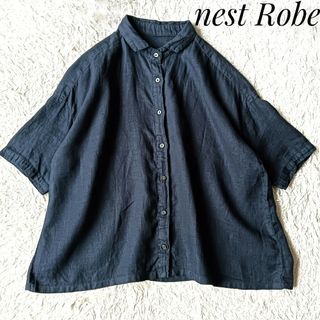 nest Robe - 【ネストローブ】リネンシャツ 半袖 ネイビー 麻100% レギュラーカラー