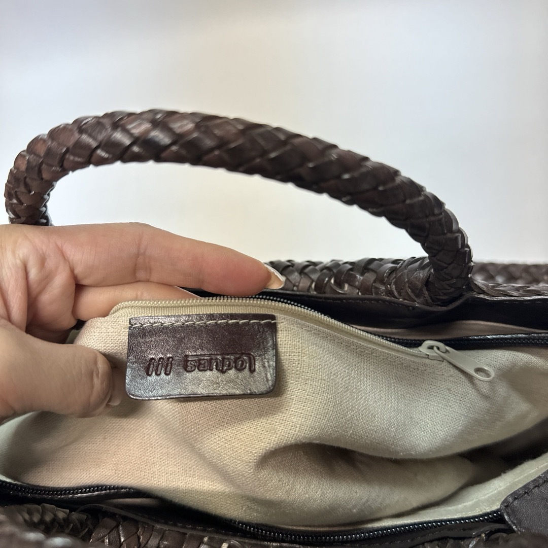 三宝産業(サンポウサンギョウ)のiii sanpo  サンポー　三宝　編み込み　メッシュ　ハンドバッグ　ブラウン レディースのバッグ(ハンドバッグ)の商品写真