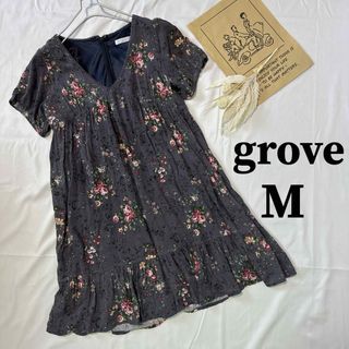 grove グローブ Vネック 花柄 ワンピース チュニック 半袖 4d31