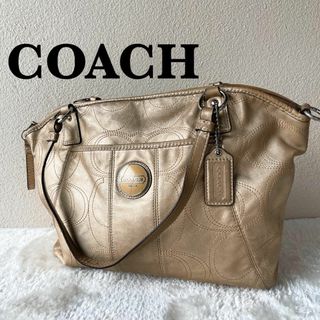 コーチ(COACH)の美品✨COACH コーチセミショルダーバッグトートバッグブラウンゴールド総柄(ショルダーバッグ)