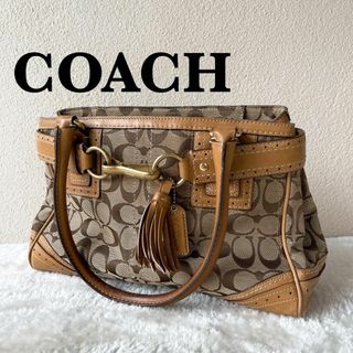 コーチ(COACH)の美品✨COACHコーチセミショルダーバッグトートバッグブラウン茶シグネチャー総柄(ショルダーバッグ)