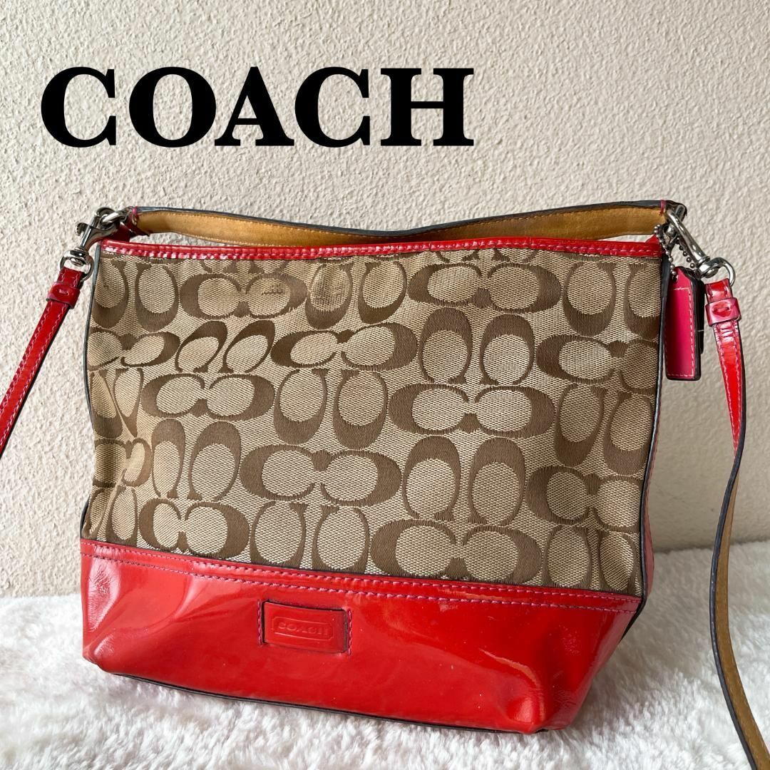 COACH(コーチ)の美品✨COACH コーチショルダーバッグハンドバッグブラウン茶シグネチャー総柄 レディースのバッグ(ショルダーバッグ)の商品写真