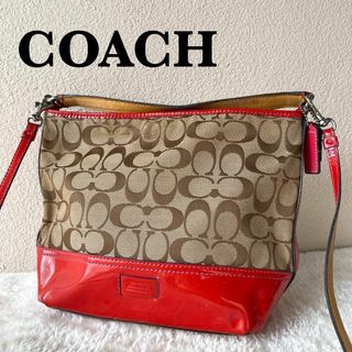 コーチ(COACH)の美品✨COACH コーチショルダーバッグハンドバッグブラウン茶シグネチャー総柄(ショルダーバッグ)