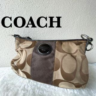 コーチ(COACH)の美品✨COACHコーチセミショルダーバッグトートバッグブラウン茶シグネチャー総柄(ショルダーバッグ)