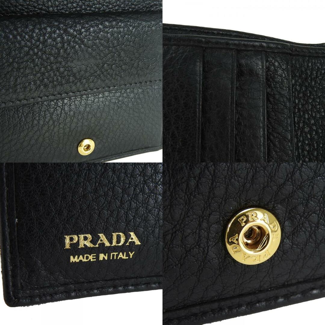 PRADA(プラダ)の【中古】 プラダ 二つ折り財布 レザー ブラック ゴールド金具 コンパクト 普段使い 小物 レディース 女性 PRADA レディースのファッション小物(財布)の商品写真