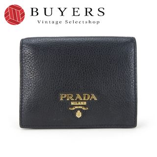 プラダ(PRADA)の【中古】 プラダ 二つ折り財布 レザー ブラック ゴールド金具 コンパクト 普段使い 小物 レディース 女性 PRADA(財布)